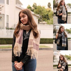 Contemporary Striped Woven Tassel Scarf